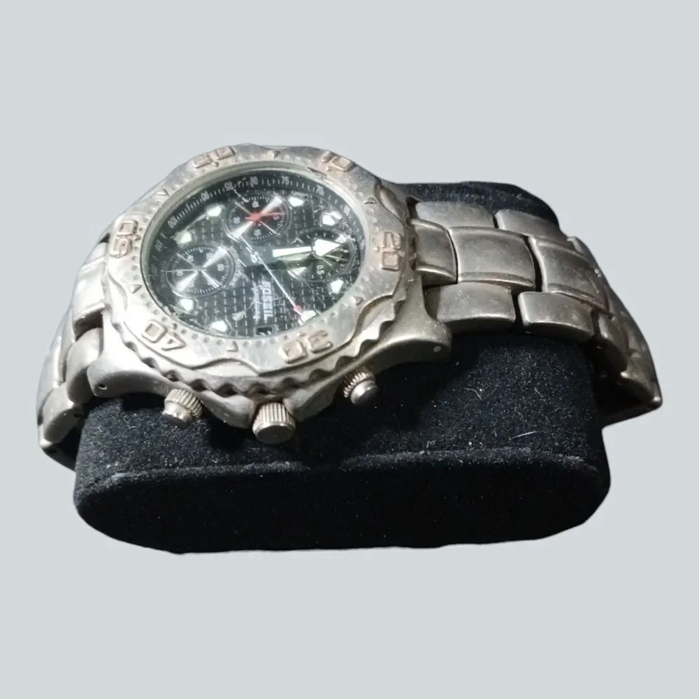 Mens FOSSIL Blue Speedway TI-5010 Titanium Chronograph Watch Needs Battery